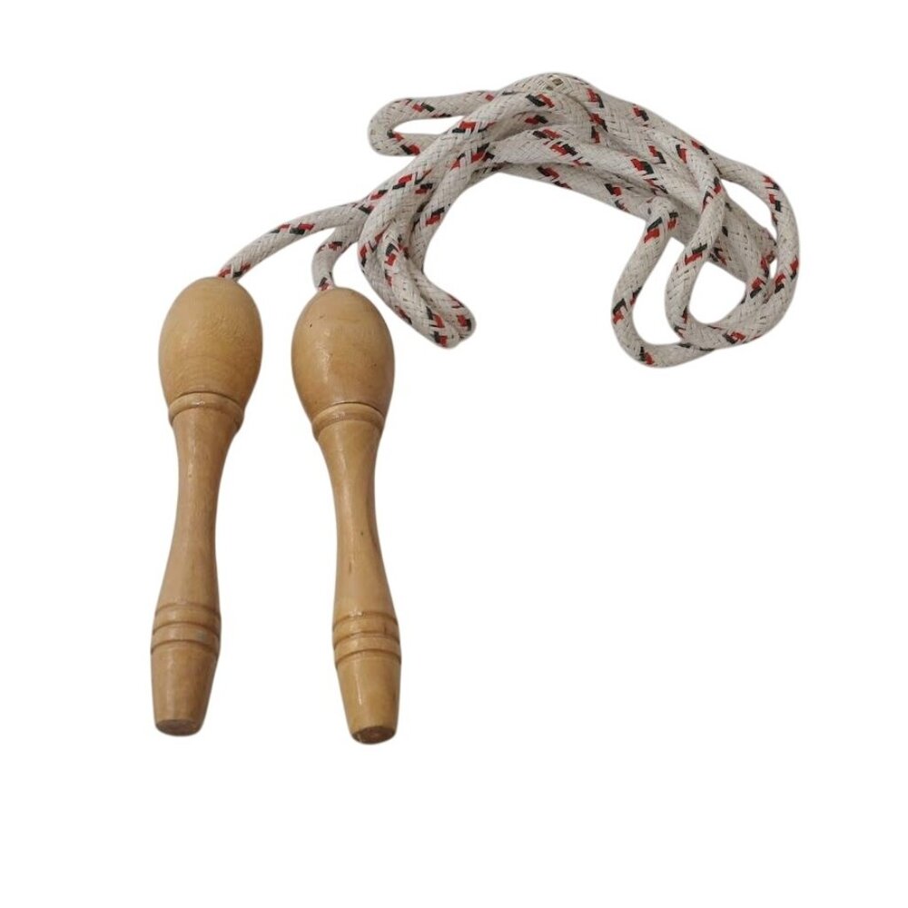 Kids Cotton Braided Jump Skipping Rope Wood Handles 7 Foot